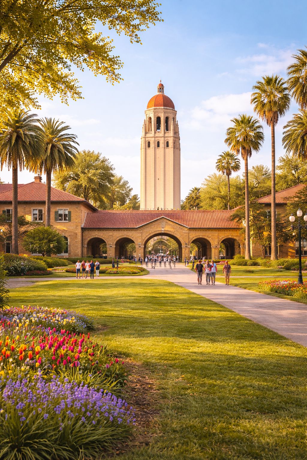 Historic university campus at sunset